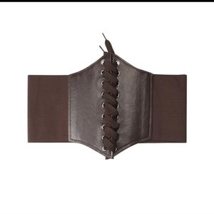 Brown Faux Leather Lace Up Corset Belt Wide UnderBust Girdle